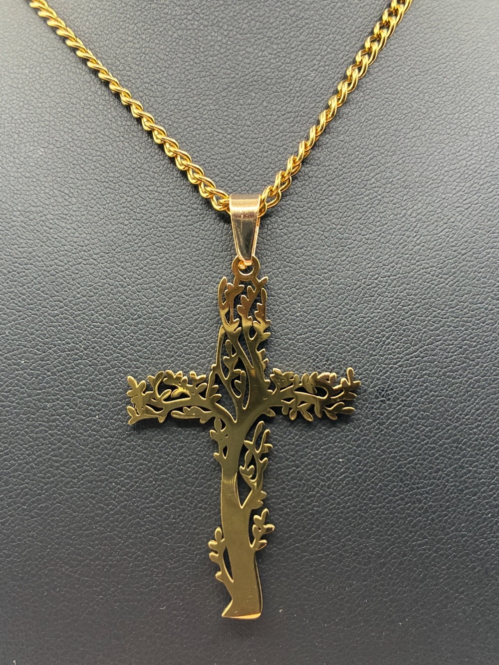 Gold Tree Cross Pendant Necklace - Women Jewelry - Picture 1 of 2